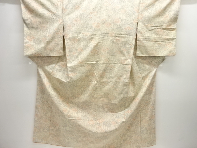 竹縞に松菊模様織出し手織り紬着物